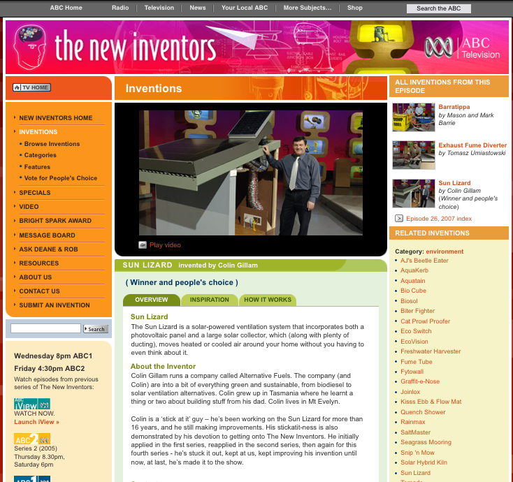 Colin was the judge's winner and viewers choice award winner on the New Inventors 